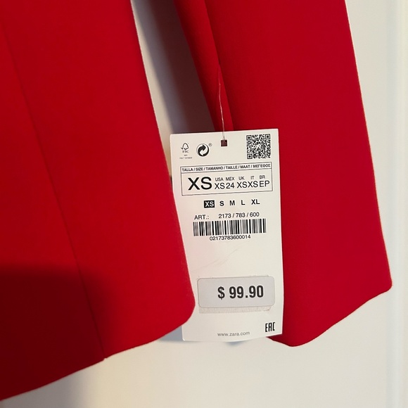 ZARA Red Tuxedo Suit Set | Satin Trim Blazer XS + Pants S - Picture 3 of 10